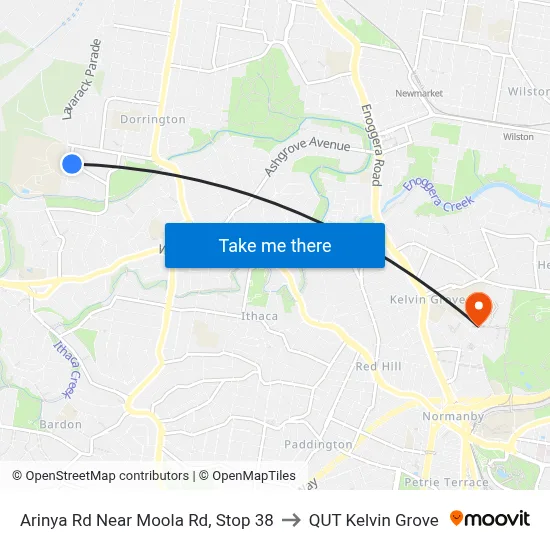 Arinya Rd Near Moola Rd, Stop 38 to QUT Kelvin Grove map