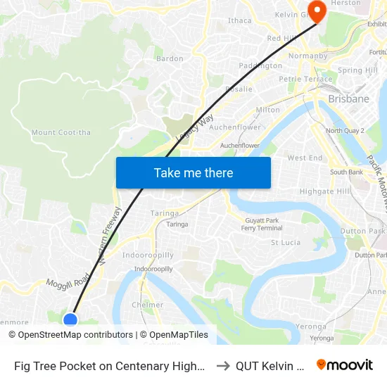 Fig Tree Pocket on Centenary Highway Siding to QUT Kelvin Grove map