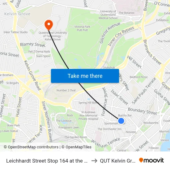 Leichhardt Street Stop 164 at the Ridge to QUT Kelvin Grove map