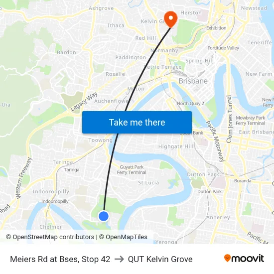 Meiers Rd at Bses, Stop 42 to QUT Kelvin Grove map