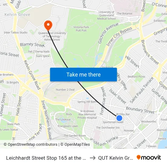 Leichhardt Street Stop 165 at the Ridge to QUT Kelvin Grove map