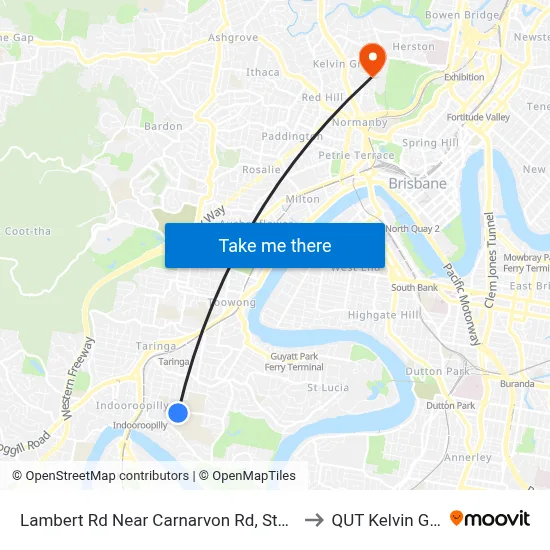 Lambert Rd Near Carnarvon Rd, Stop 36/27 to QUT Kelvin Grove map