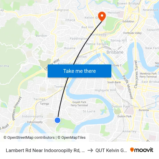 Lambert Rd Near Indooroopilly Rd, Stop 24 to QUT Kelvin Grove map