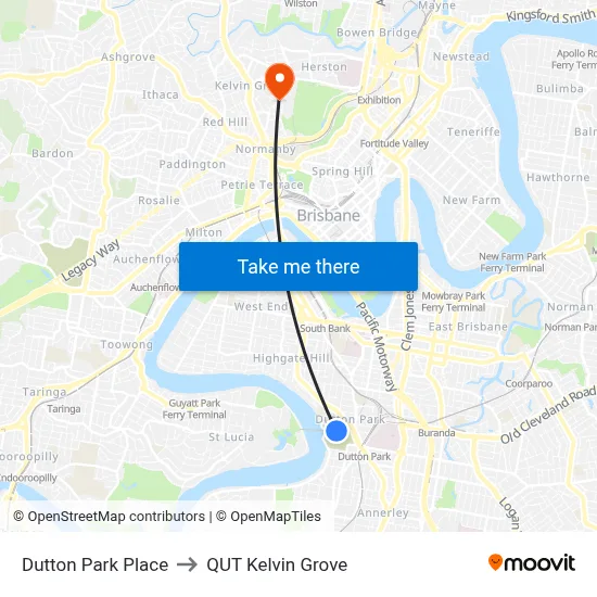Dutton Park Place to QUT Kelvin Grove map