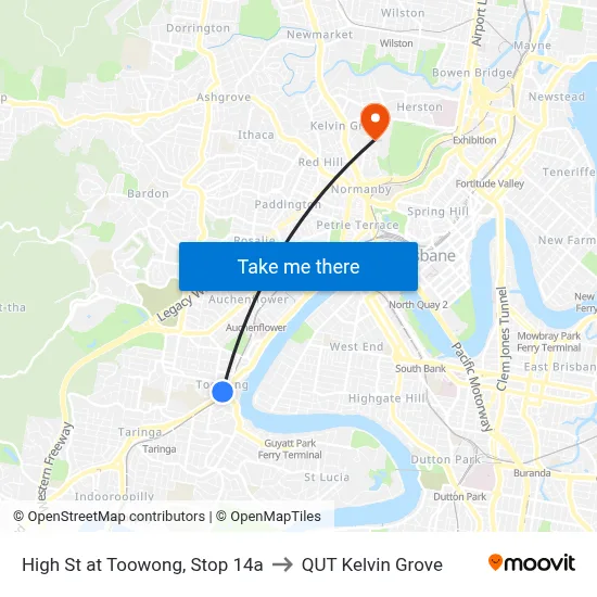High St at Toowong, Stop 14a to QUT Kelvin Grove map