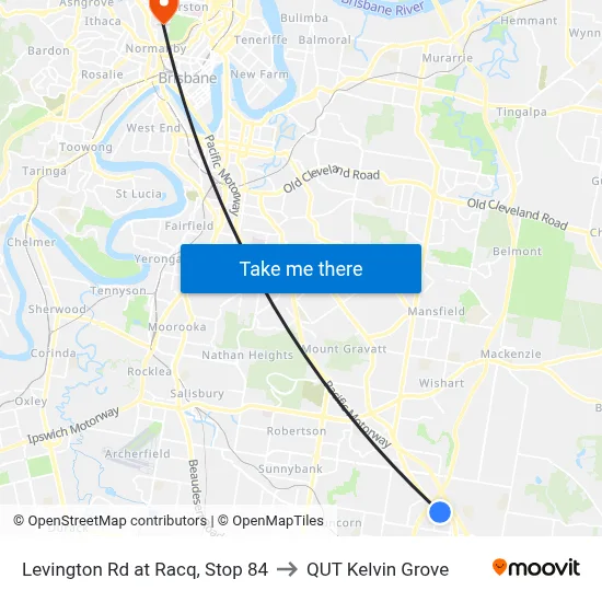 Levington Rd at Racq, Stop 84 to QUT Kelvin Grove map