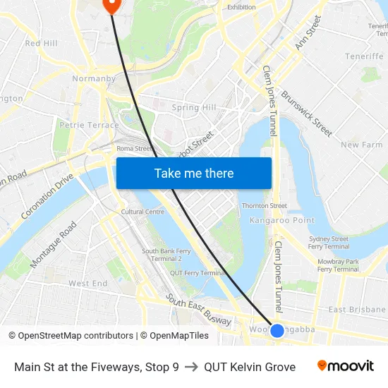 Main St at the Fiveways, Stop 9 to QUT Kelvin Grove map