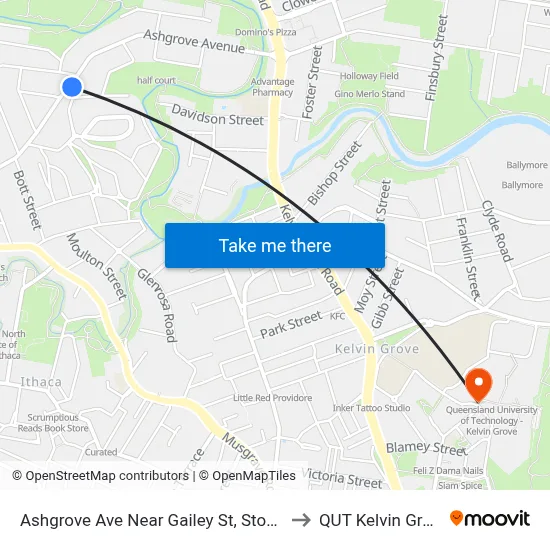 Ashgrove Ave Near Gailey St, Stop 24 to QUT Kelvin Grove map