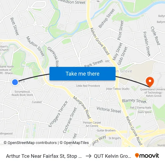 Arthur Tce Near Fairfax St, Stop 15 to QUT Kelvin Grove map