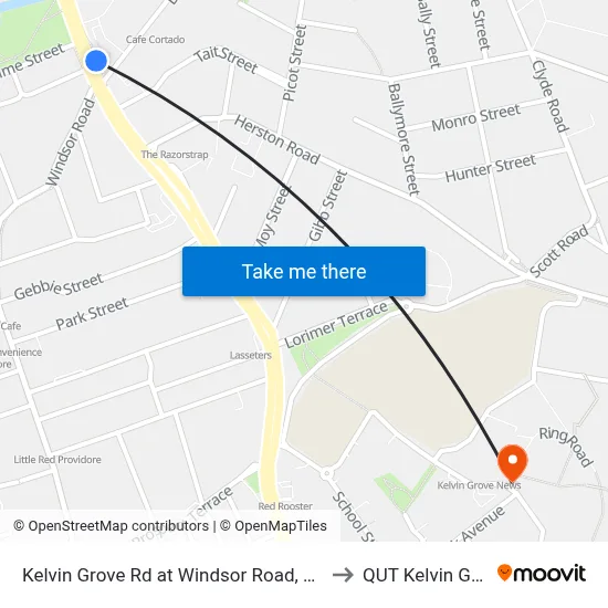 Kelvin Grove Rd at Windsor Road, Stop 16 to QUT Kelvin Grove map