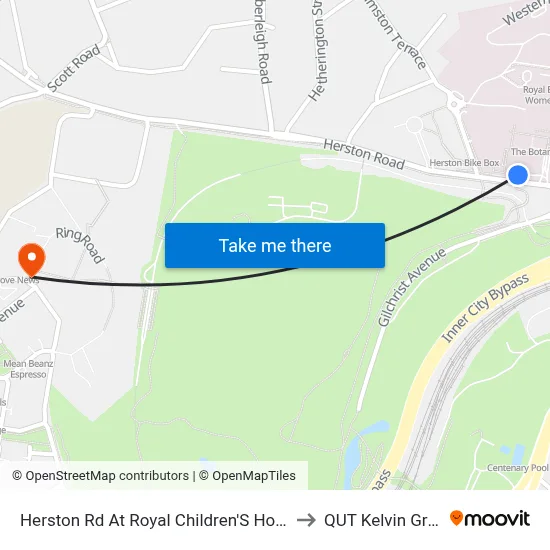 Herston Rd At Royal Children'S Hospital to QUT Kelvin Grove map