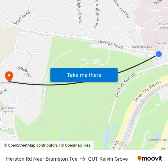 Herston Rd Near Bramston Tce to QUT Kelvin Grove map