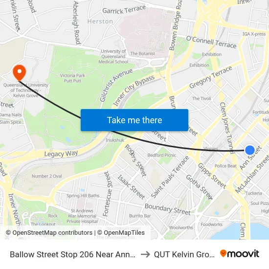 Ballow Street Stop 206 Near Ann St to QUT Kelvin Grove map