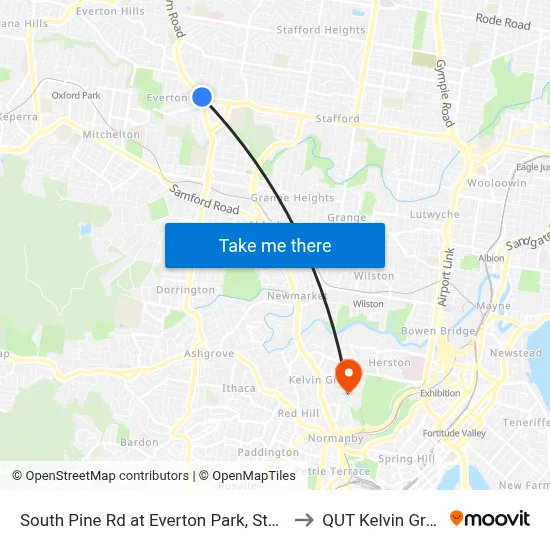 South Pine Rd at Everton Park, Stop 37 to QUT Kelvin Grove map