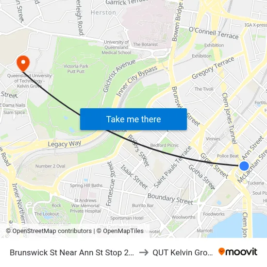 Brunswick St Near Ann St Stop 210 to QUT Kelvin Grove map