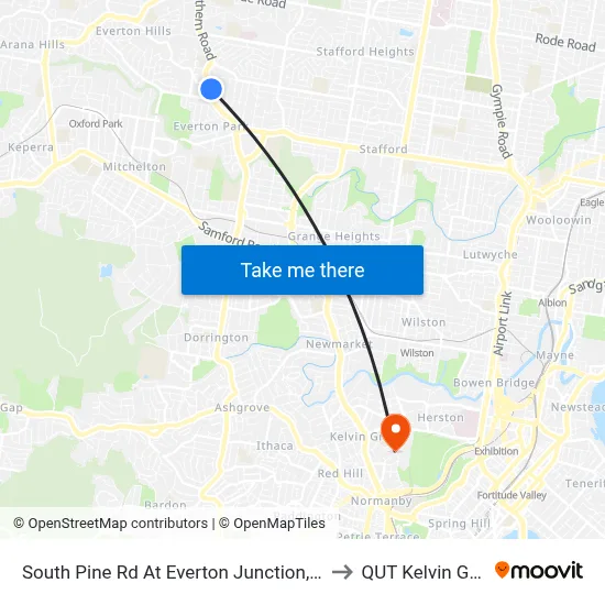 South Pine Rd At Everton Junction, Stop 7 to QUT Kelvin Grove map