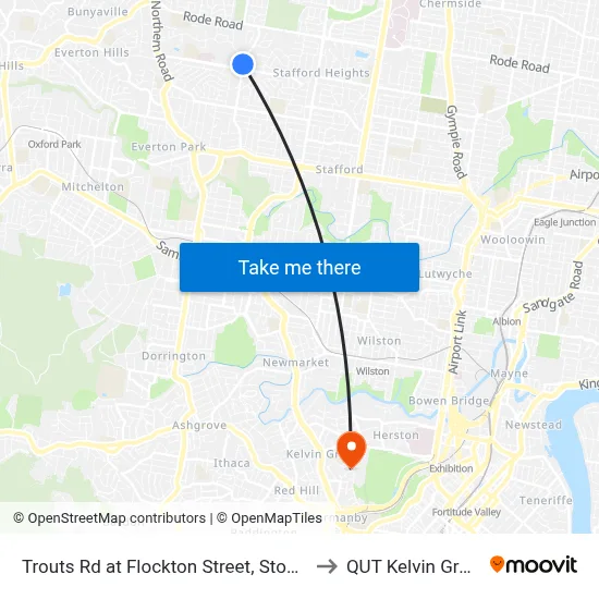 Trouts Rd at Flockton Street, Stop 43 to QUT Kelvin Grove map