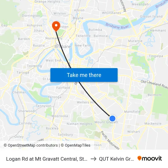 Logan Rd at Mt Gravatt Central, Stop 37 to QUT Kelvin Grove map