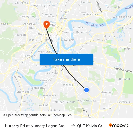 Nursery Rd at Nursery-Logan Stop 48 to QUT Kelvin Grove map