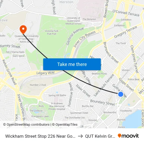 Wickham Street Stop 226 Near Gotha St to QUT Kelvin Grove map