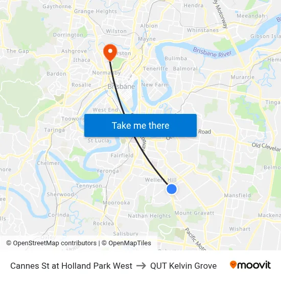 Cannes St at Holland Park West to QUT Kelvin Grove map
