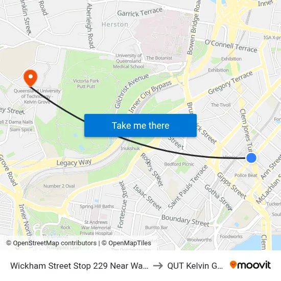Wickham Street Stop 229 Near Warner St to QUT Kelvin Grove map