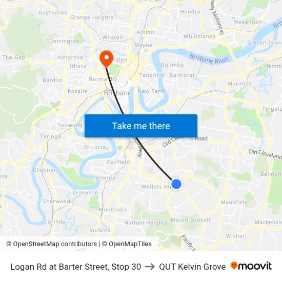 Logan Rd at Barter Street, Stop 30 to QUT Kelvin Grove map