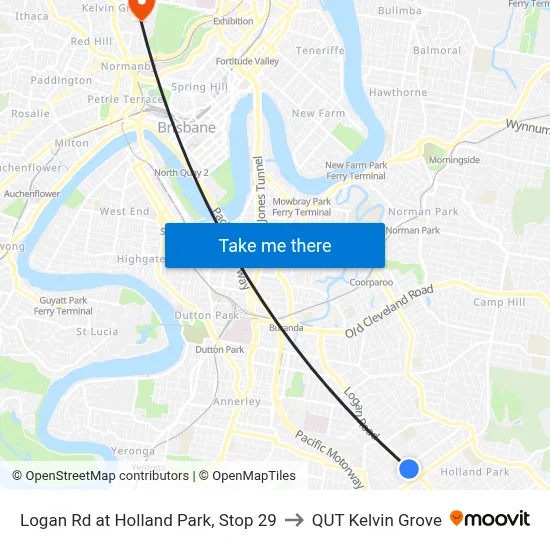 Logan Rd at Holland Park, Stop 29 to QUT Kelvin Grove map