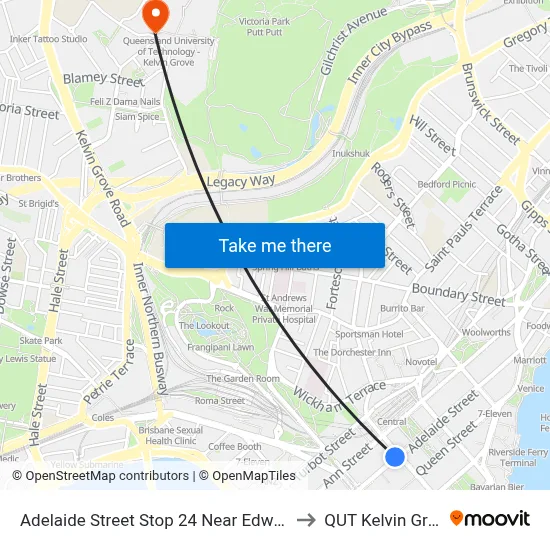 Adelaide Street Stop 24 Near Edward St to QUT Kelvin Grove map