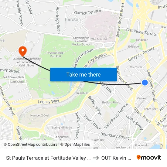 St Pauls Terrace at Fortitude Valley Stop 240 to QUT Kelvin Grove map