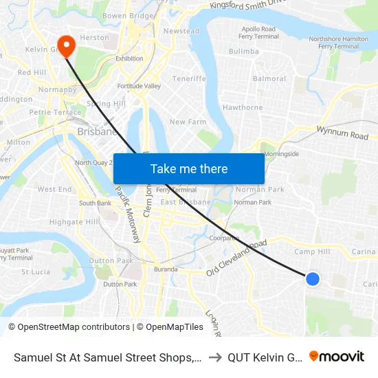 Samuel St At Samuel Street Shops, Stop 41 to QUT Kelvin Grove map