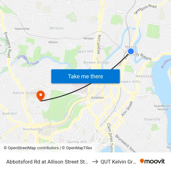 Abbotsford Rd at Allison Street Stop 16 to QUT Kelvin Grove map