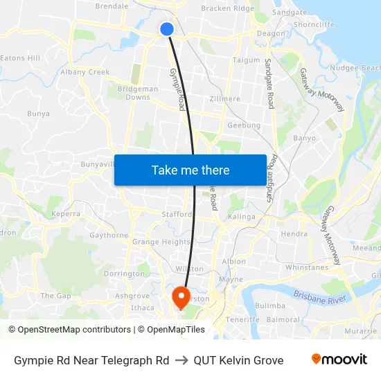 Gympie Rd Near Telegraph Rd to QUT Kelvin Grove map