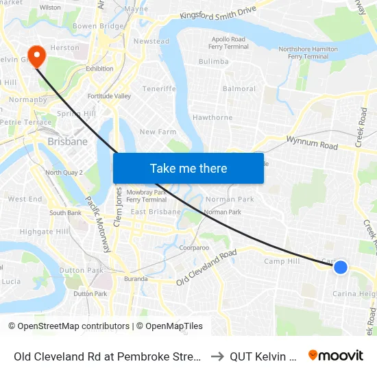 Old Cleveland Rd at Pembroke Street, Stop 36 to QUT Kelvin Grove map
