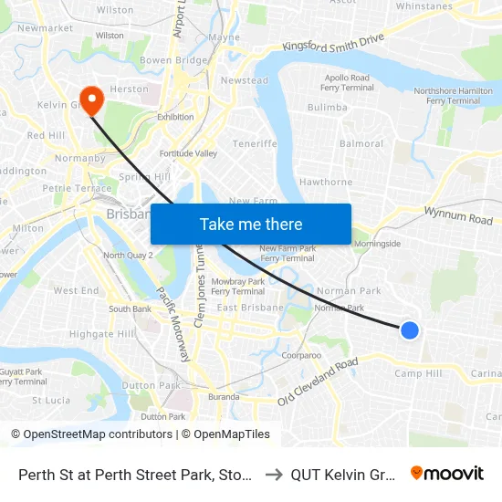 Perth St at Perth Street Park, Stop 33 to QUT Kelvin Grove map