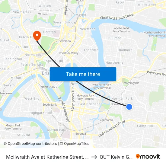 Mcilwraith Ave at Katherine Street, Stop 28 to QUT Kelvin Grove map