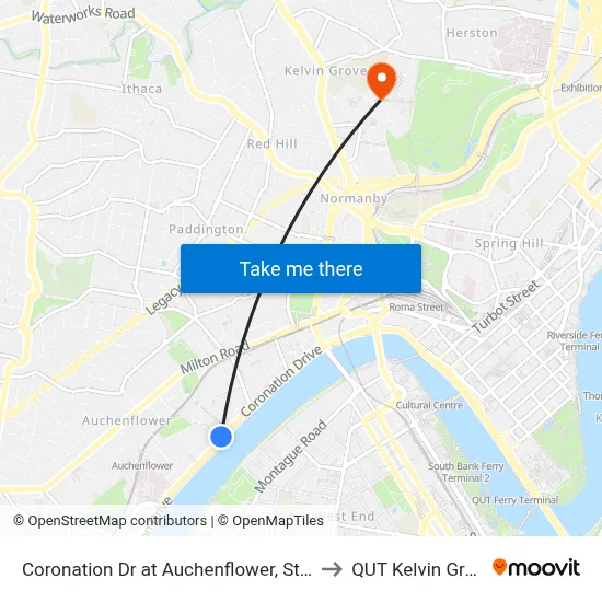 Coronation Dr at Auchenflower, Stop 7 to QUT Kelvin Grove map
