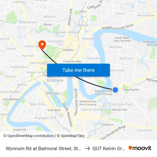 Wynnum Rd at Balmoral Street, Stop 21 to QUT Kelvin Grove map