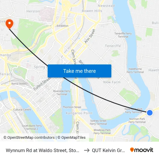 Wynnum Rd at Waldo Street, Stop 20 to QUT Kelvin Grove map