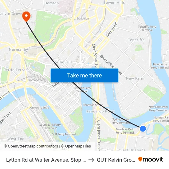 Lytton Rd at Walter Avenue, Stop 16 to QUT Kelvin Grove map