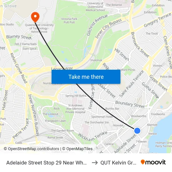 Adelaide Street Stop 29 Near Wharf St to QUT Kelvin Grove map