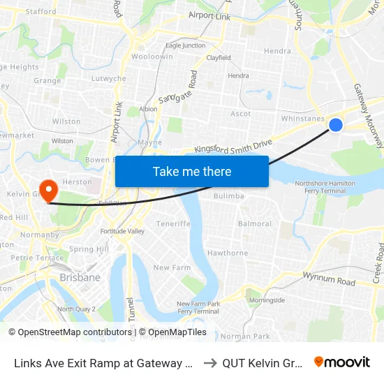 Links Ave Exit Ramp at Gateway Tafe to QUT Kelvin Grove map