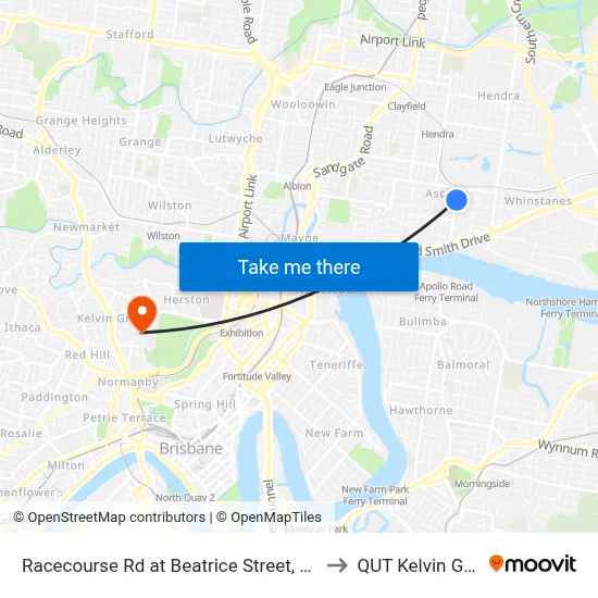 Racecourse Rd at Beatrice Street, Stop 22 to QUT Kelvin Grove map