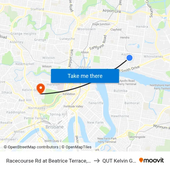 Racecourse Rd at Beatrice Terrace, Stop 22 to QUT Kelvin Grove map