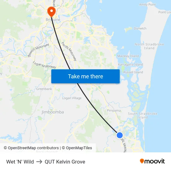 Wet 'N' Wild to QUT Kelvin Grove map