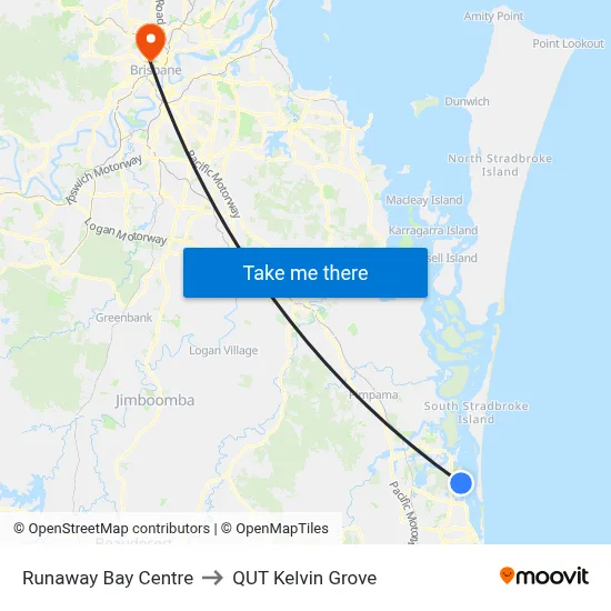 Runaway Bay Centre to QUT Kelvin Grove map