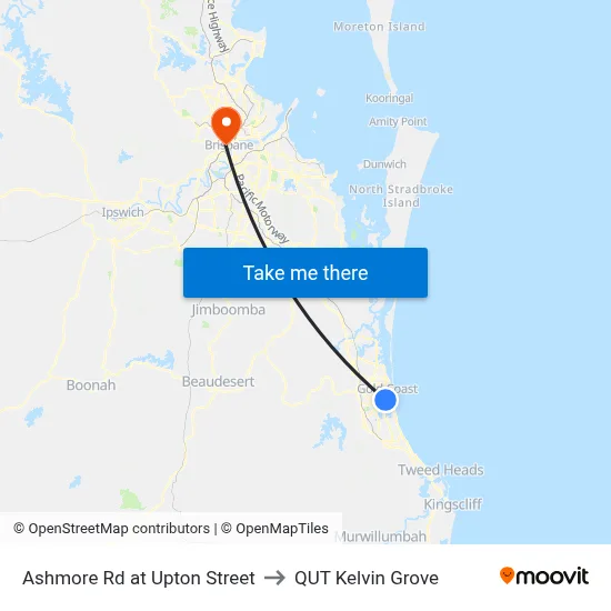 Ashmore Rd at Upton Street to QUT Kelvin Grove map