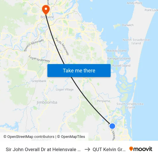 Sir John Overall Dr at Helensvale Plaza to QUT Kelvin Grove map