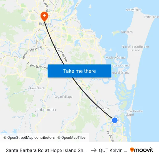 Santa Barbara Rd at Hope Island Shopping Centre to QUT Kelvin Grove map