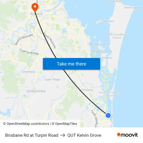 Brisbane Rd at Turpin Road to QUT Kelvin Grove map